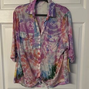 Paper Tee Multicolor Tie-Dye Button Down Shirt